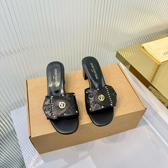 Louis Vuitton Embossed Pattern Rivet Decor Flat Mule Casual Shoes
