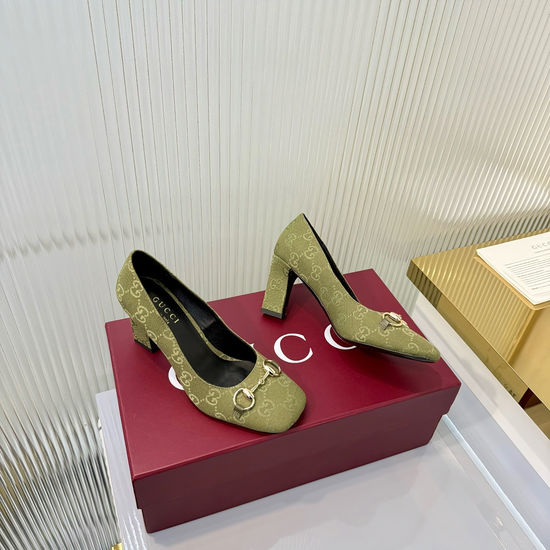 Gucci White Leather Square Toe Block Heel Dress Pumps