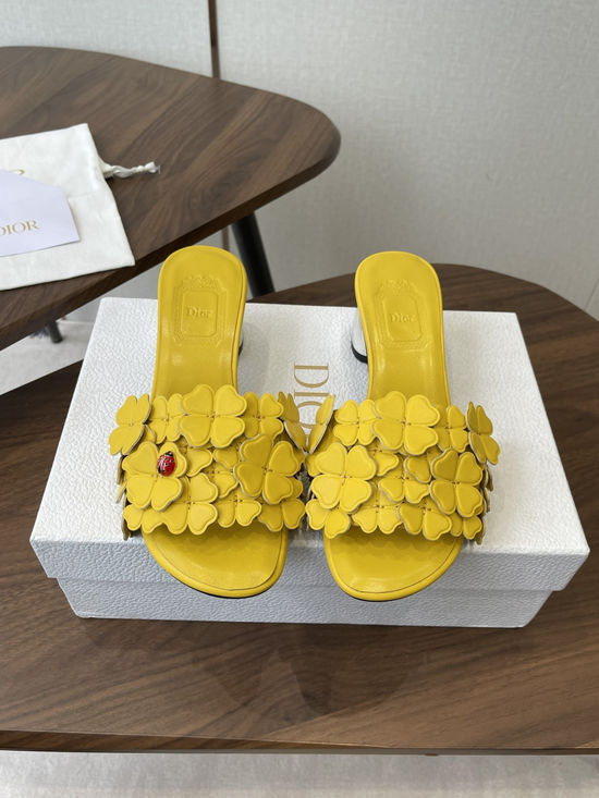Christian Dior Floral Decor Flat Sandals Genuine Leather Lining Durable Outsole