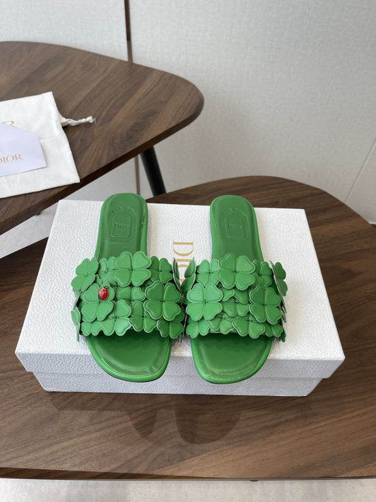 Christian Dior Floral Decor Flat Sandals Genuine Leather Lining Durable Outsole