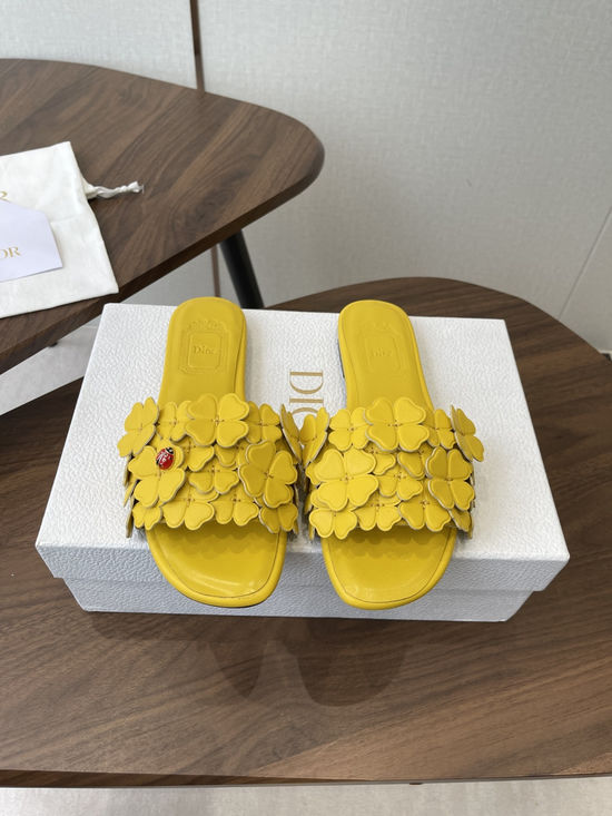 Christian Dior Floral Decor Flat Sandals Genuine Leather Lining Durable Outsole