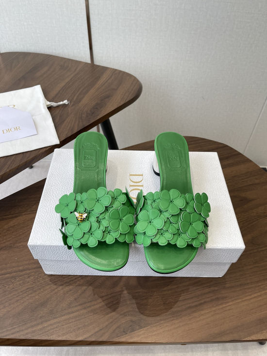 Christian Dior Floral Decor Flat Sandals Genuine Leather Lining Durable Outsole