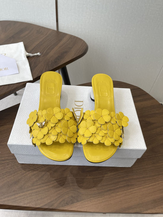Christian Dior Floral Decor Flat Sandals Genuine Leather Lining Durable Outsole
