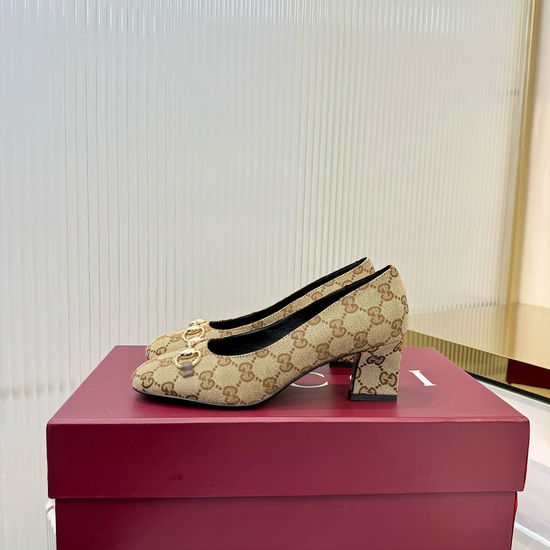 Gucci Classic Square Toe Block Heel Pumps With Metal Decor