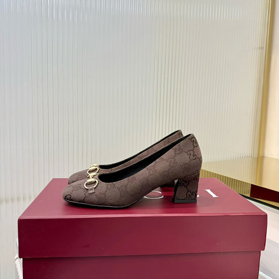 Gucci Classic Square Toe Block Heel Pumps With Metal Decor