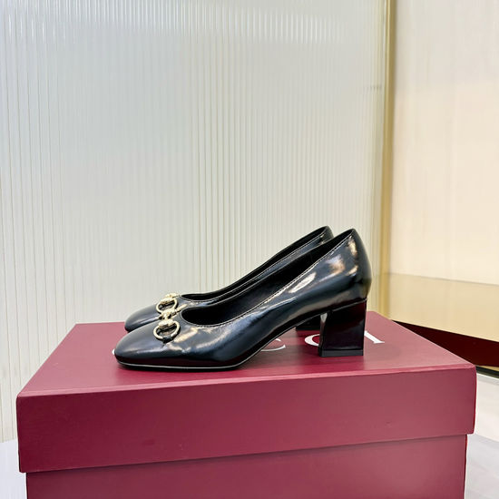Gucci Classic Square Toe Block Heel Pumps With Metal Decor