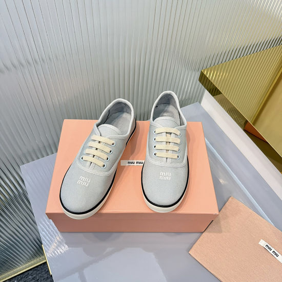 Miu Miu Thick Sole Canvas Casual Sneakers With Logo Accents
