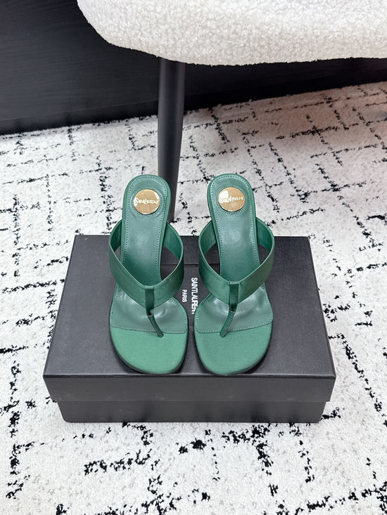Yves Saint Laurent High Heel Silk Upper Thong Sandals With Leather Sole