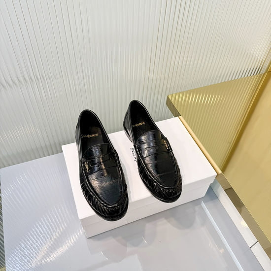 Yves Saint Laurent Wrinkled Loafers with Metal Accent