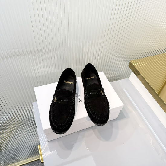 Yves Saint Laurent Wrinkled Loafers with Metal Accent