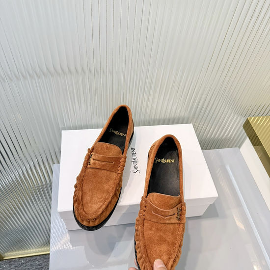 Yves Saint Laurent Wrinkled Loafers with Metal Accent