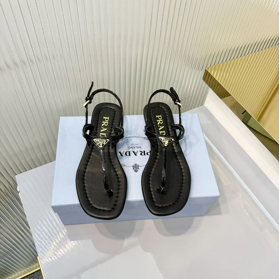 Prada Comfortable Flat Sandals with Shiny Buckle