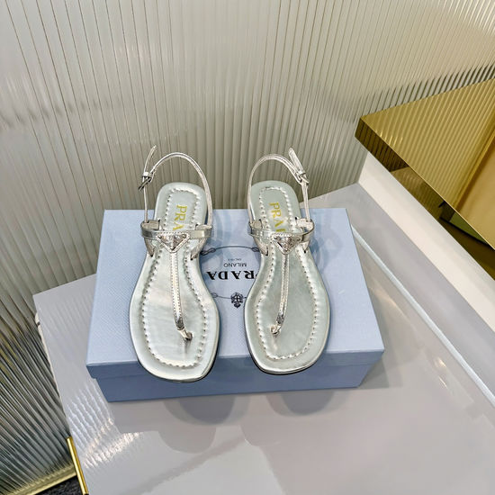 Prada Comfortable Flat Sandals with Shiny Buckle