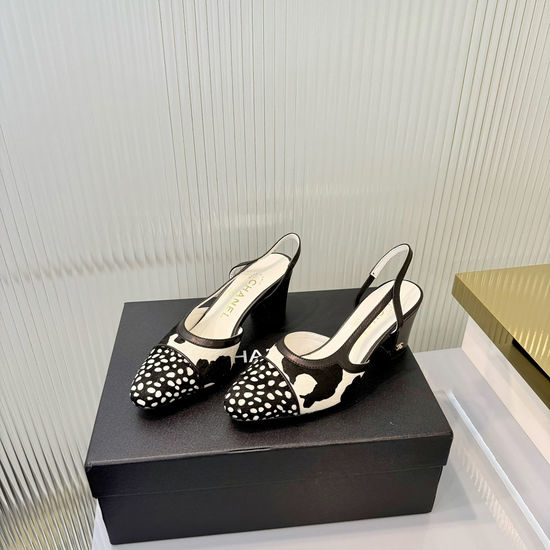 Chanel Premium Pony Hair Color Block Low Heel Sandals