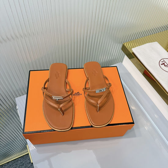 Hermes Elegant Buckle Thong Slides with Genuine Outsole