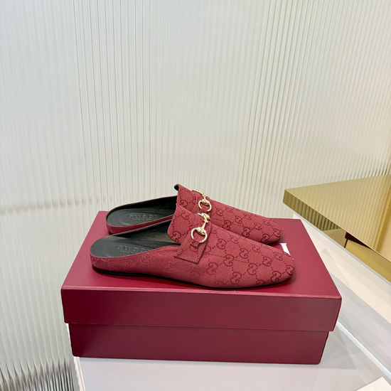 Gucci Classic Buckle Decor Canvas Mules Soft Lining Comfortable Casual Flat Shoes