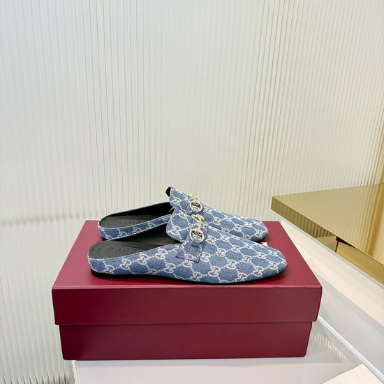 Gucci Classic Buckle Decor Canvas Mules Soft Lining Comfortable Casual Flat Shoes