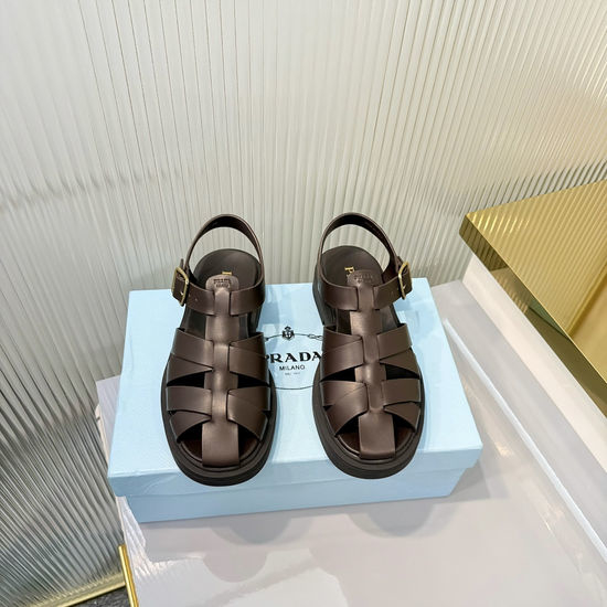 Prada Retro Woven Roman Sandals Adjustable Strap Non Slip Thick Sole Footwear