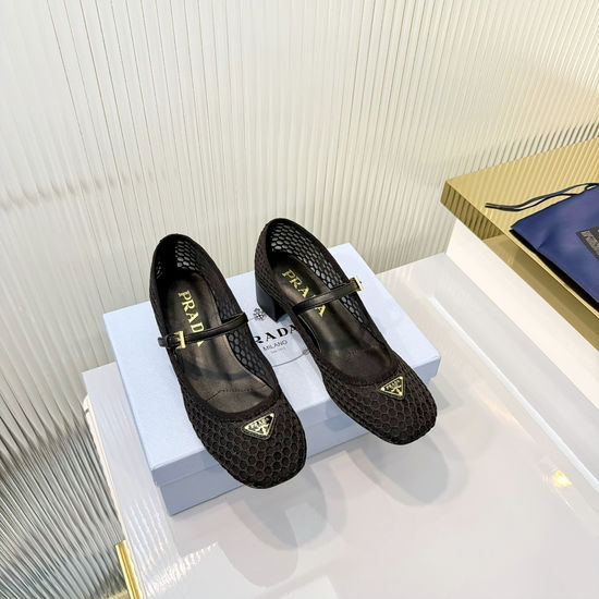 Prada Mesh Upper Mid-heel Pumps with Buckle Detail