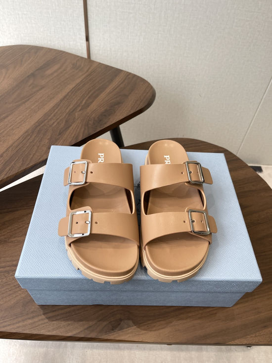 Prada Woven Platform Sandals with Buckle Detail Durable Outsole
