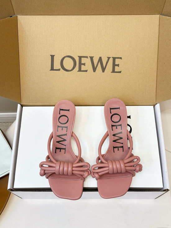 Loewe Bow Decor Square Toe Kitten Heel Mule Slippers