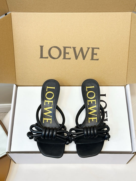 Loewe Bow Decor Square Toe Kitten Heel Mule Slippers