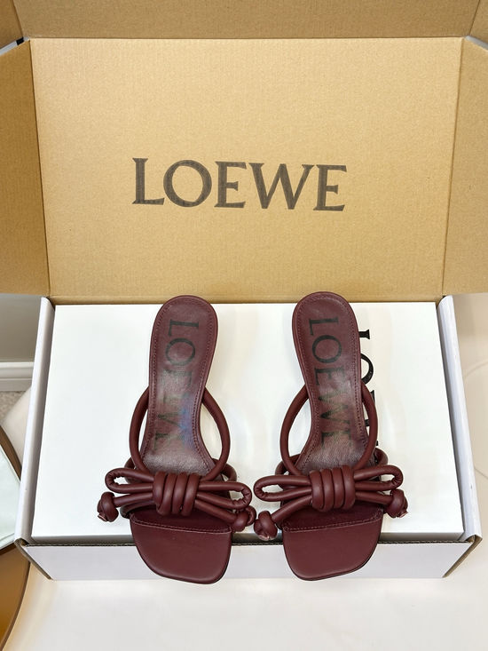 Loewe Bow Decor Square Toe Kitten Heel Mule Slippers