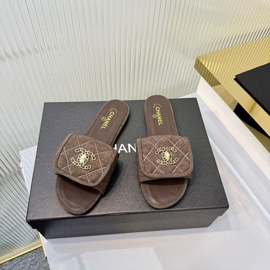Chanel Quilted Pattern Slides Premium Leather Sole Elegant Design