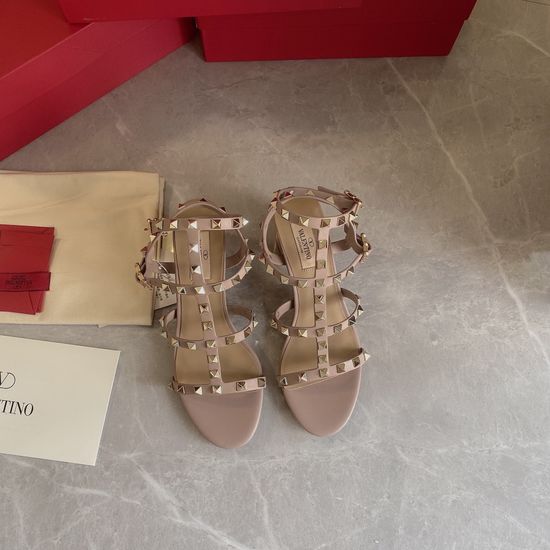 Valentino Handmade Rivet Leather Sandals with Durable Outsole