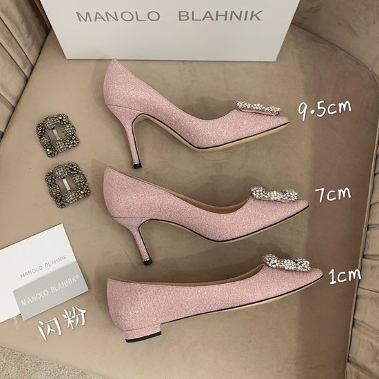 Manolo Blahnik Rhinestone Buckle Silk Upper Pointed Toe Pumps