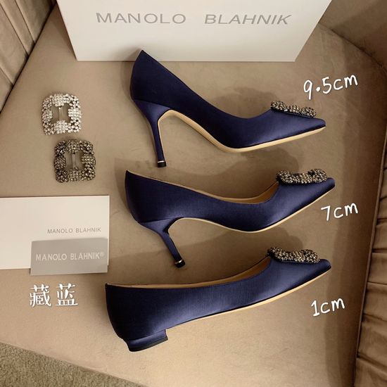 Manolo Blahnik Rhinestone Buckle Silk Upper Pointed Toe Pumps