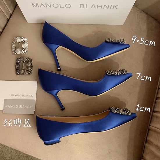 Manolo Blahnik Rhinestone Buckle Silk Upper Pointed Toe Pumps