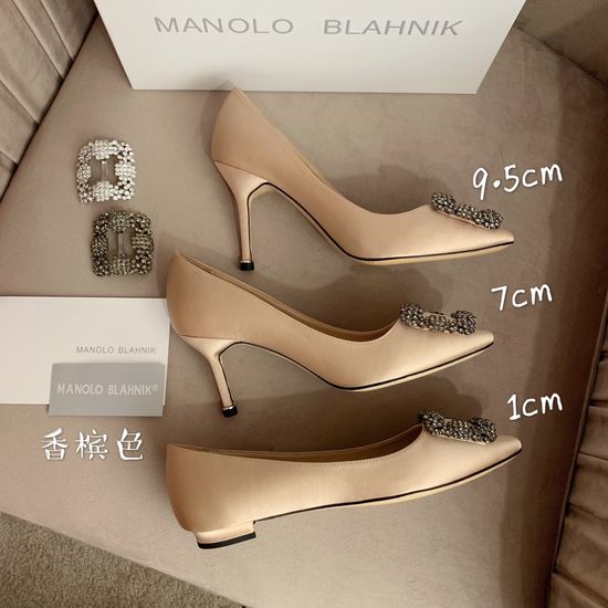 Manolo Blahnik Rhinestone Buckle Silk Upper Pointed Toe Pumps