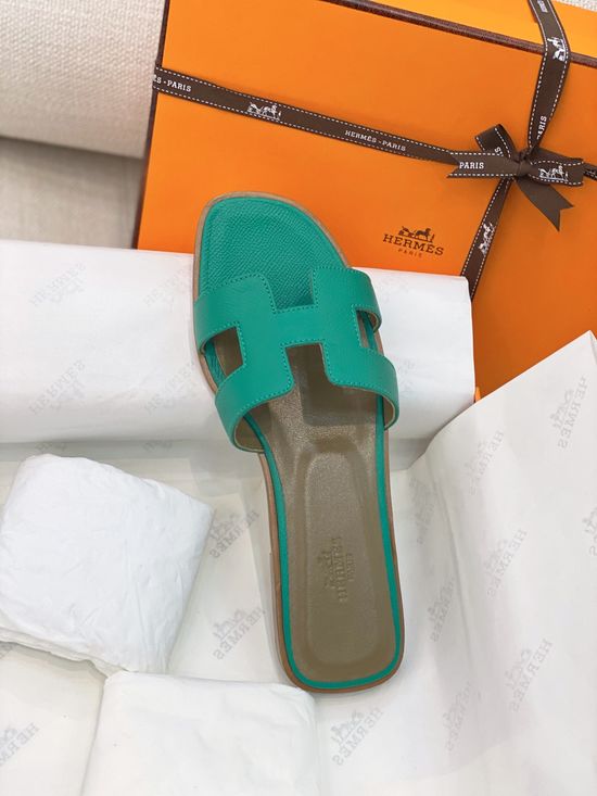 Hermes Classic H-shaped Flat Slide Slippers Premium Leather Sole