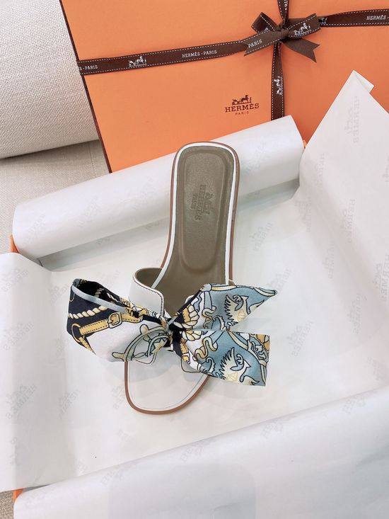 Hermes Classic H-shaped Flat Slide Slippers Premium Leather Sole