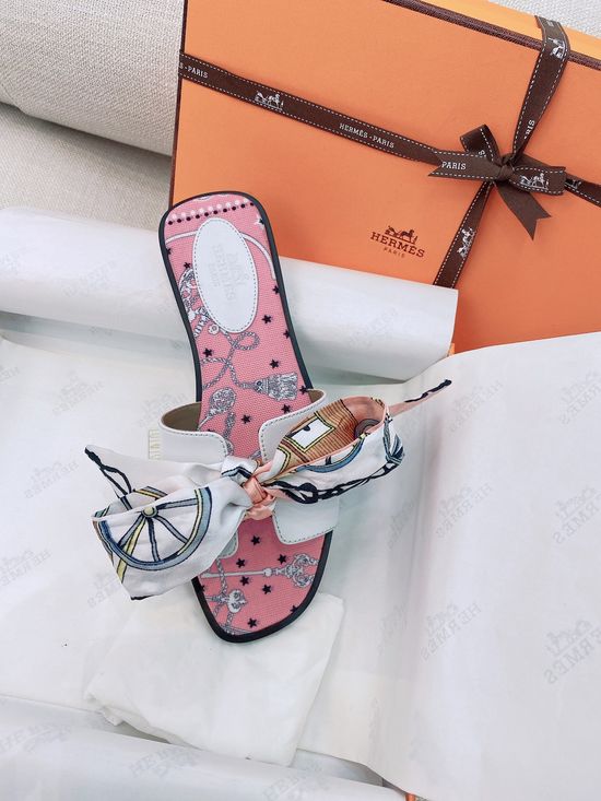 Hermes Classic H-shaped Flat Slide Slippers Premium Leather Sole