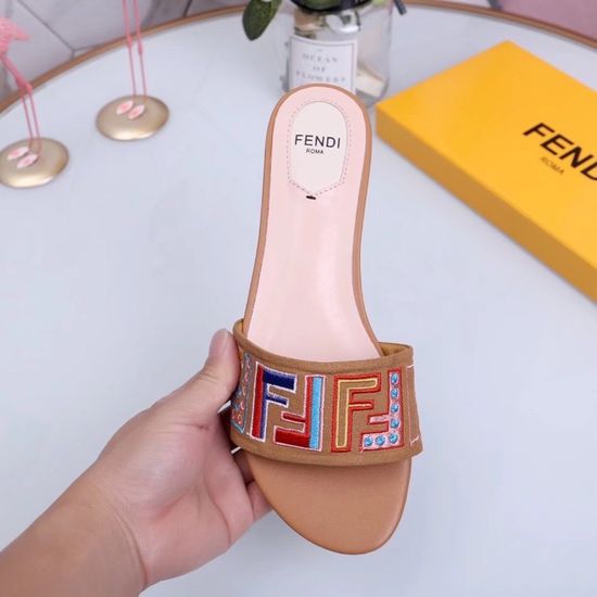 Fendi Suede Embroidered Flat Slide Sandals