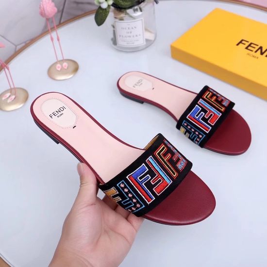 Fendi Embroidered Suede Comfort Flat Slides