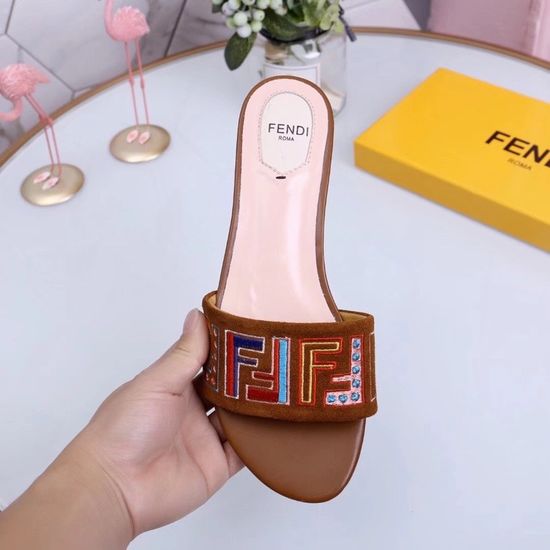Fendi Embroidered Suede Comfort Flat Slides