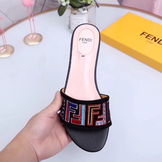 Fendi Embroidered Suede Comfort Flat Slides