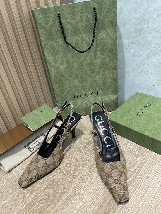 Gucci Monogram Kitten Heel Shoes With Genuine Leather Lining