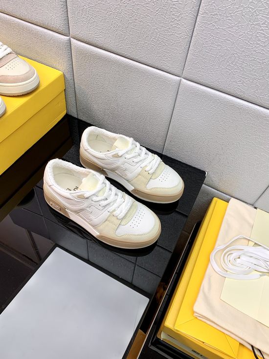 Fendi Classic Retro Stitched Leather Basketball Sneakers with Logo