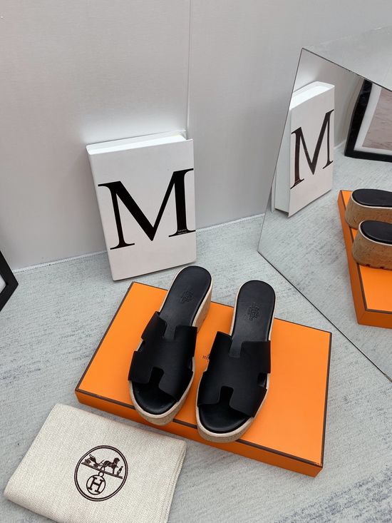 Hermes Thick Sole Casual Slides Premium Leather Upper