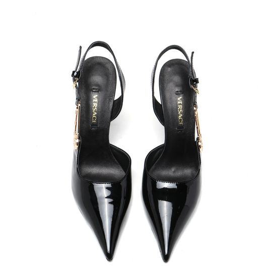 Versace Patent Leather Slingback High Heel Elegant Sandals