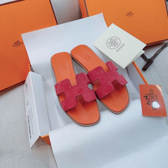 Hermes Premium Suede Flat Slippers With Real Leather Sole
