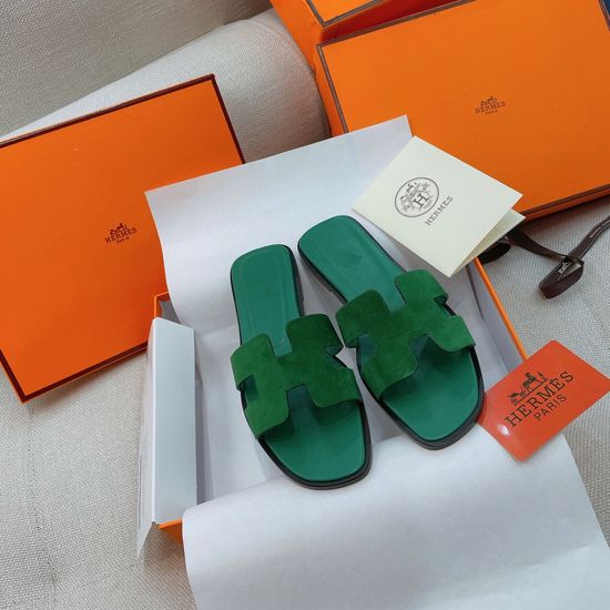 Hermes Premium Suede Flat Slippers With Real Leather Sole