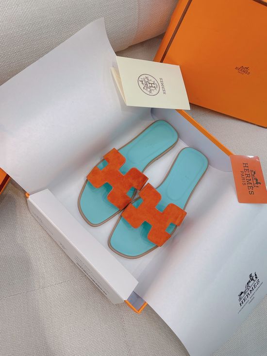 Hermes Premium Suede Flat Slippers With Real Leather Sole