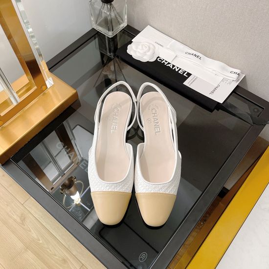 Chanel Premium Genuine Leather Square Toe Slingback Sandals
