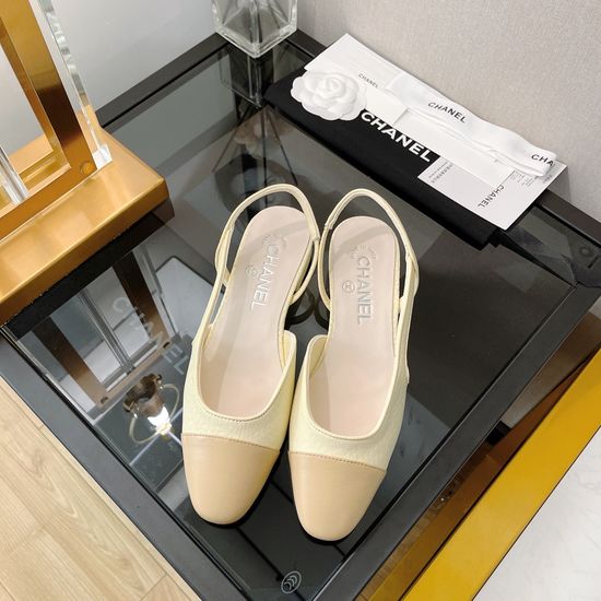 Chanel Premium Genuine Leather Square Toe Slingback Sandals