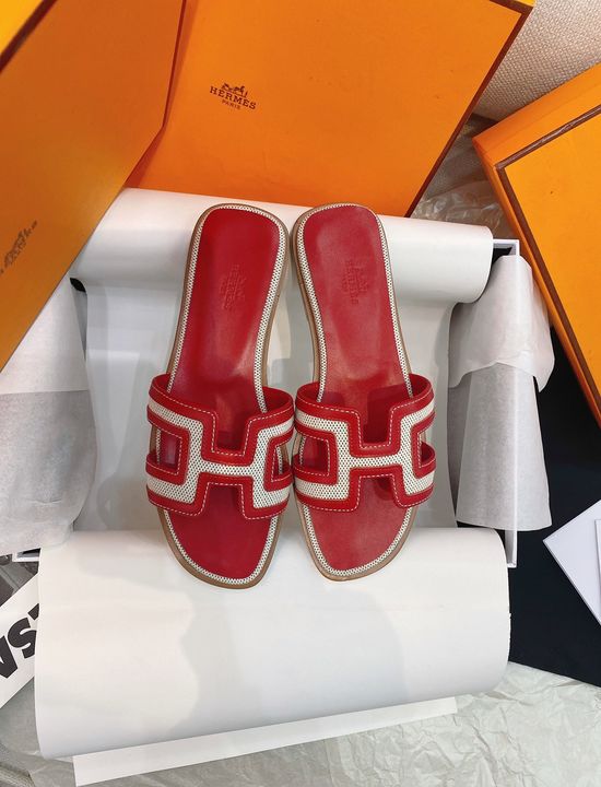 Hermes Stitched Leather H Shape Flat Slide Slippers